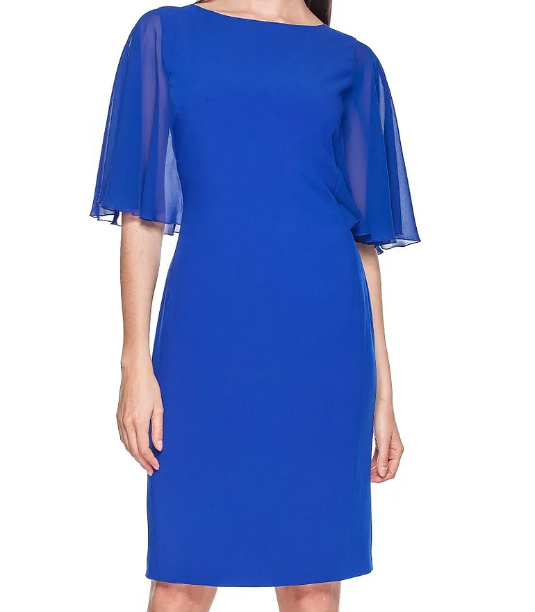 kobaltowa sukienka z szyfonowymi rękawami Vito Vergelis