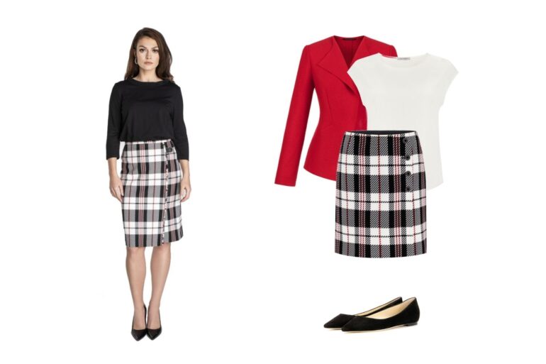 Modna-spodnica-w-krate-stylizacje-do-pracy-i-na-co-dzien modne spódnice w kratę do pracy i na co dzień