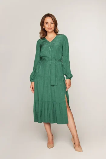 zielona sukienka wiskozowa z falbanami polska marka Vito Vergelis