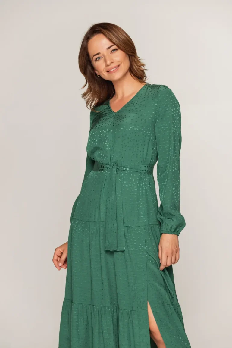 zielona sukienka midi z falbanami wiskozowa polska marka