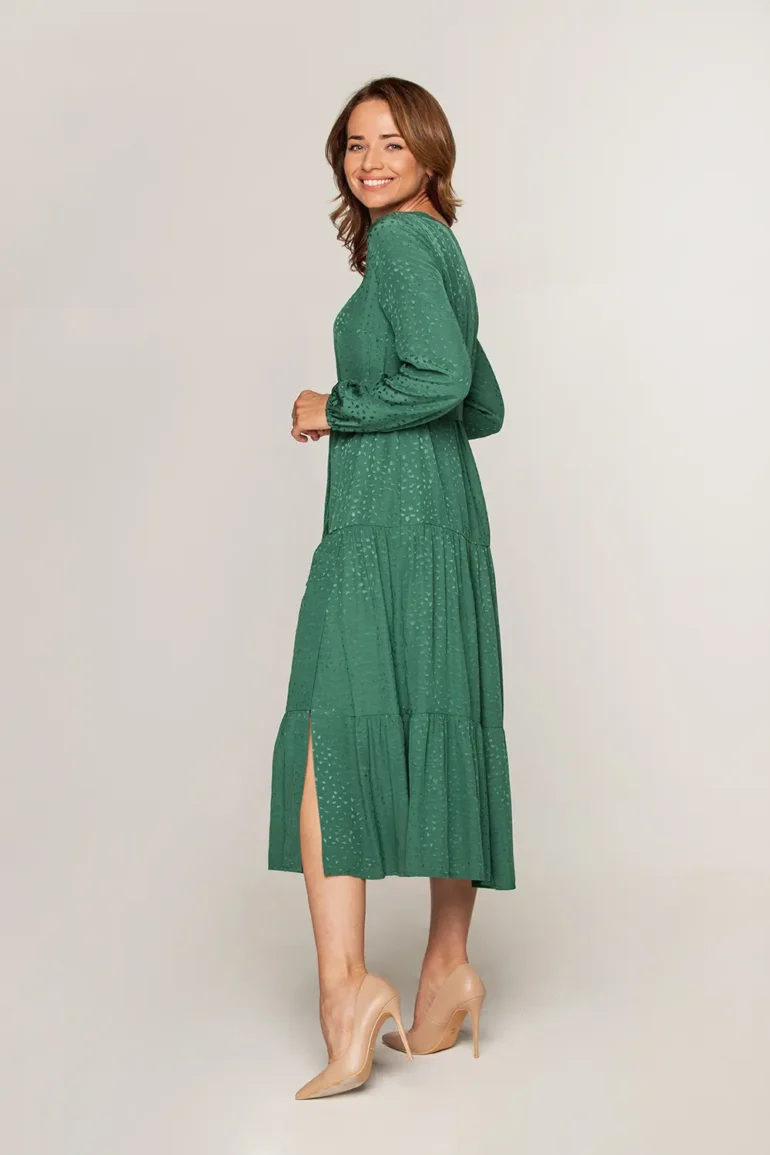 sukienka midi wiskoza 100% sukienka z falbanami zielona polska marka