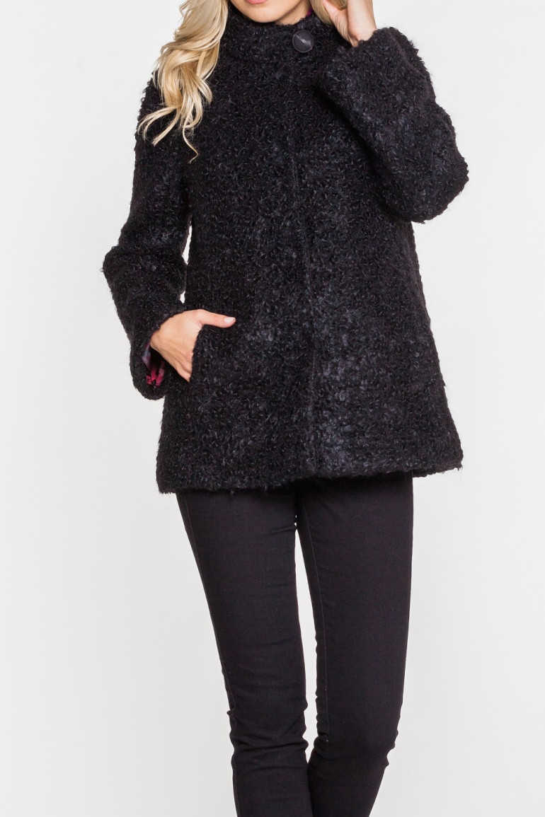 czarna zimowa kurtka damska z wełny jagnięcej z angorą Vito Vergelis