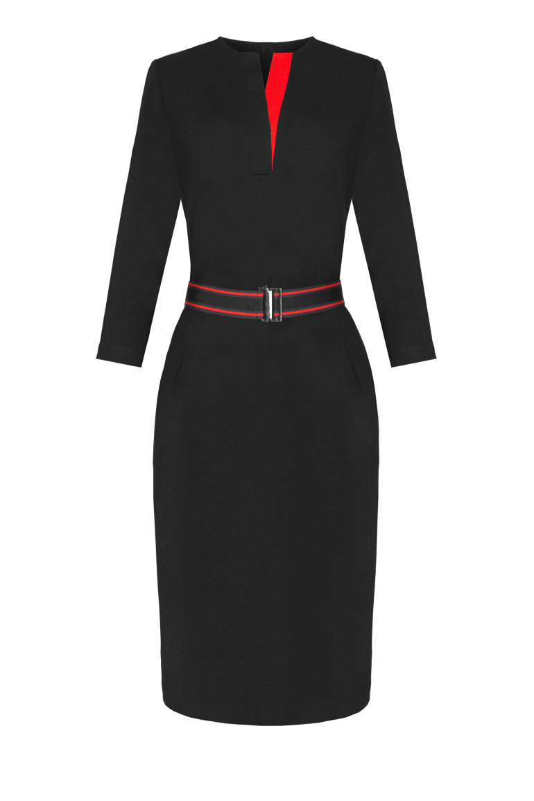 Czarna dzianinowa sukienka Vito Vergelis z kontrastem i paskiem z gumy