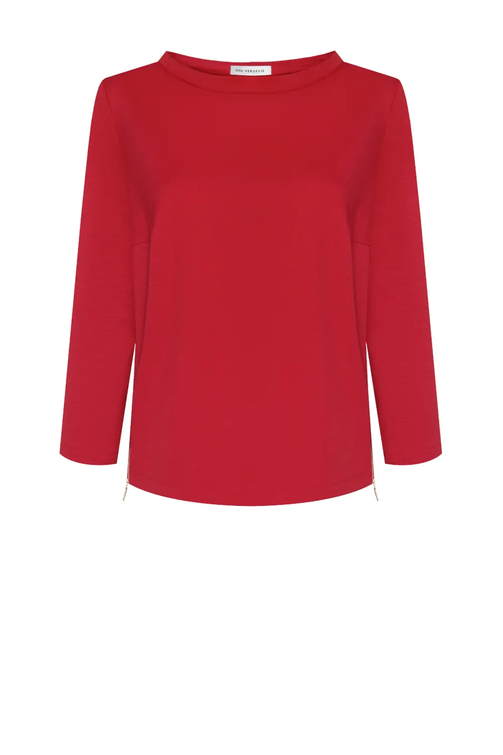 Czerwona bluza damska ze stójką i suwakami pobokach. Bluza dzianinowa marki Vito Vergelis