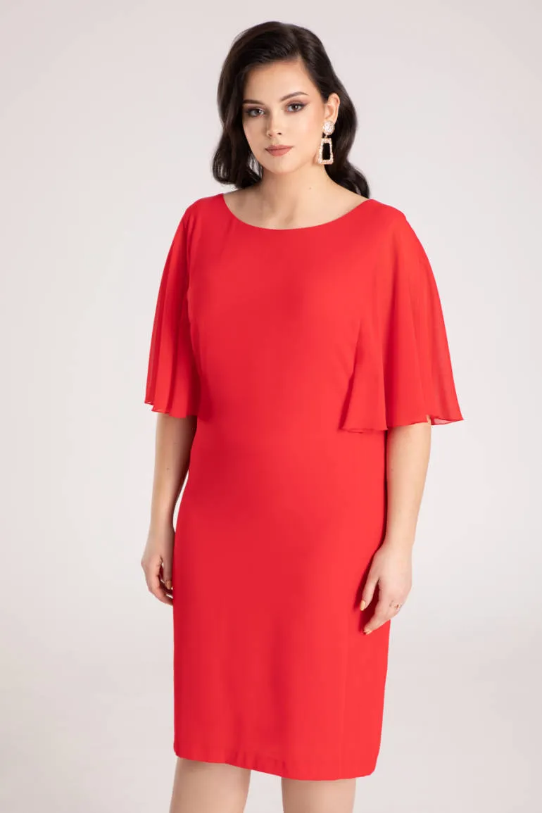 czerwona sukienka wizytowa z rękawami z szyfonu marki Vito Vergelis