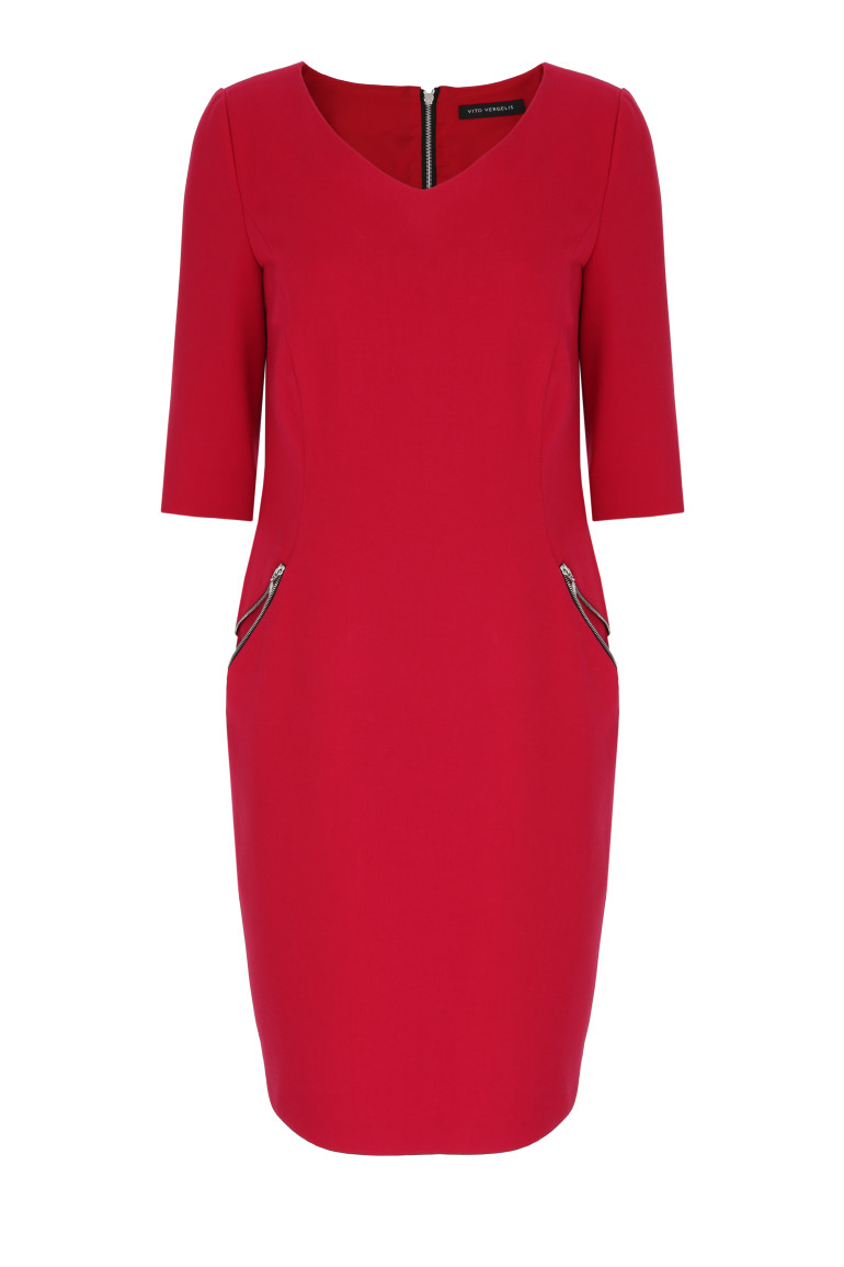 Czerwona sukienka z ozdobnymi suwakami marki Vito Vergelis