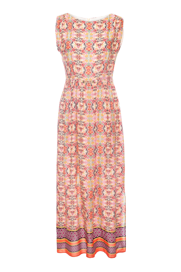 Kolorowa, odcinana sukienka z wiskozy w nadruk mozaiki marki Vito Vergelis