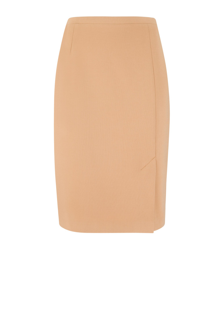 Karmelowa spódnica ołówkowa - moda damska plus size polskiej marki Vito Vergelis - beżowa spódnica wiosna 2021