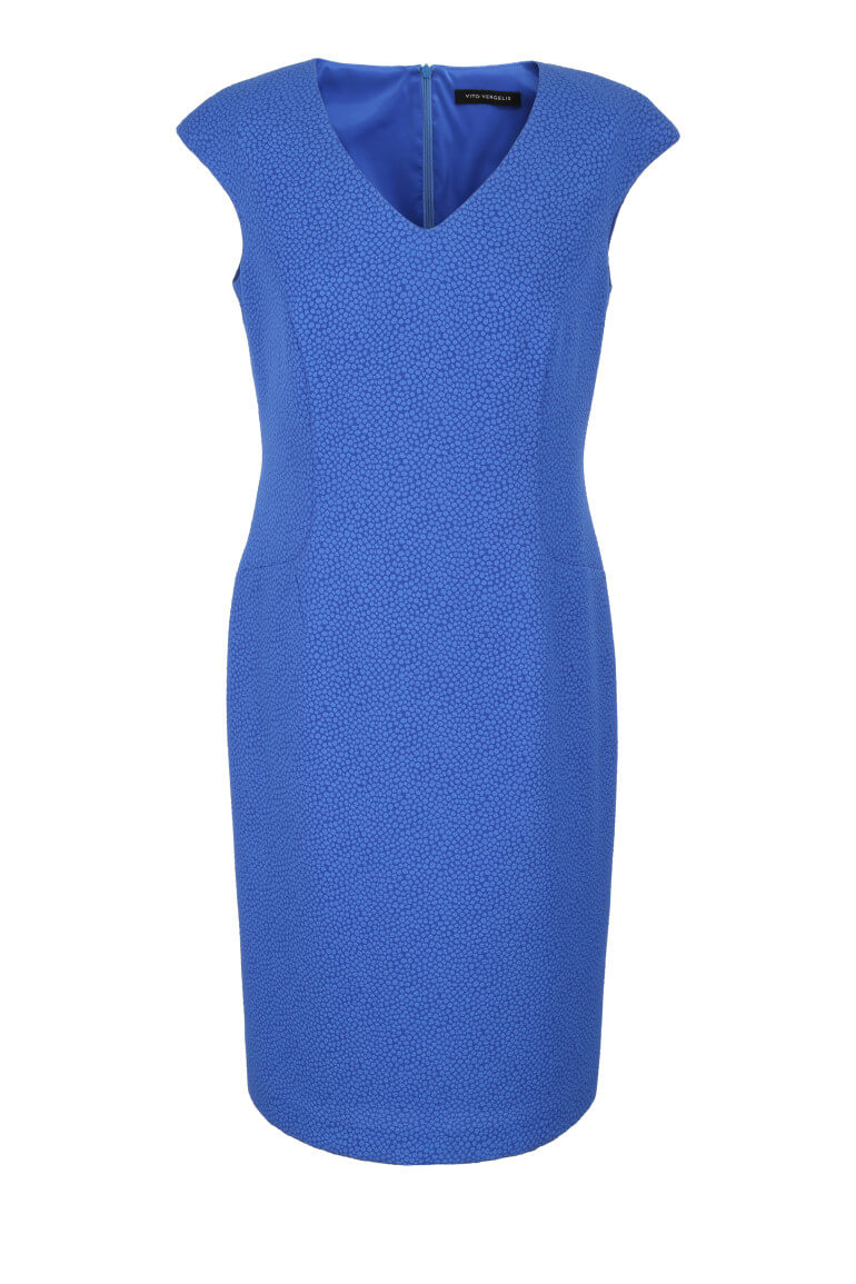 niebieska sukienka tuba ołówkowa bez rękawów polska marka Vito Vergelis