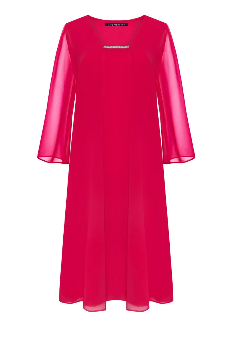 Linia wizytowa marki Vito Vergelis. Szyfonowa czerwona sukienka na wesele duże rozmiary