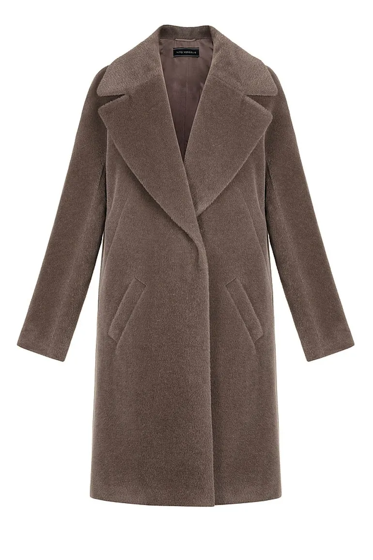 brązowy płaszcz z alpaki z dużymi klapami Vito Vergelis