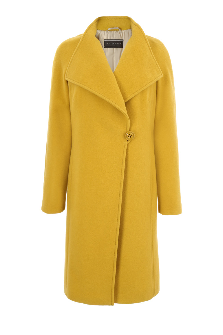 żółty, miodowy płaszcz z wełny owczej marki Vito Vergelis damski płaszcz wełniany