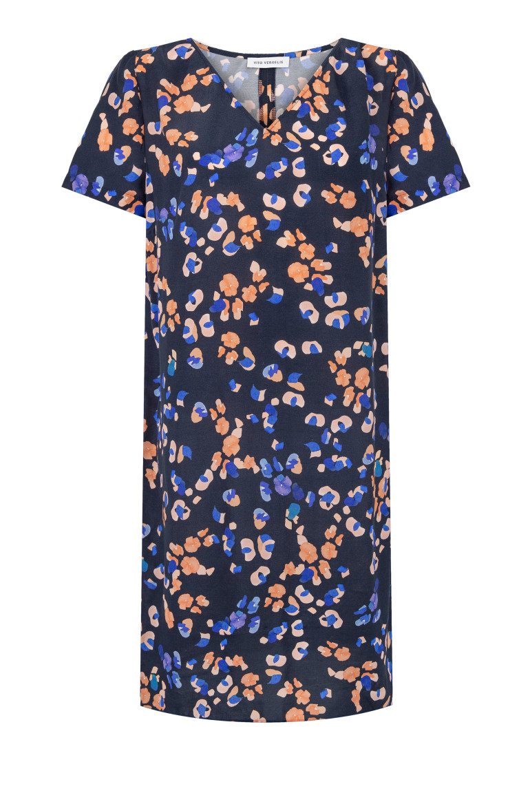 niebieska sukienka oversize nadruk w cętki - koralowe i kobaltowe - sukienka marki Vito Vergelis