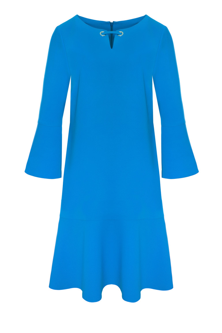 ModeNiebieska sukienka z falbaną i wiązaniami przy rękawach marki Vito Vergelis