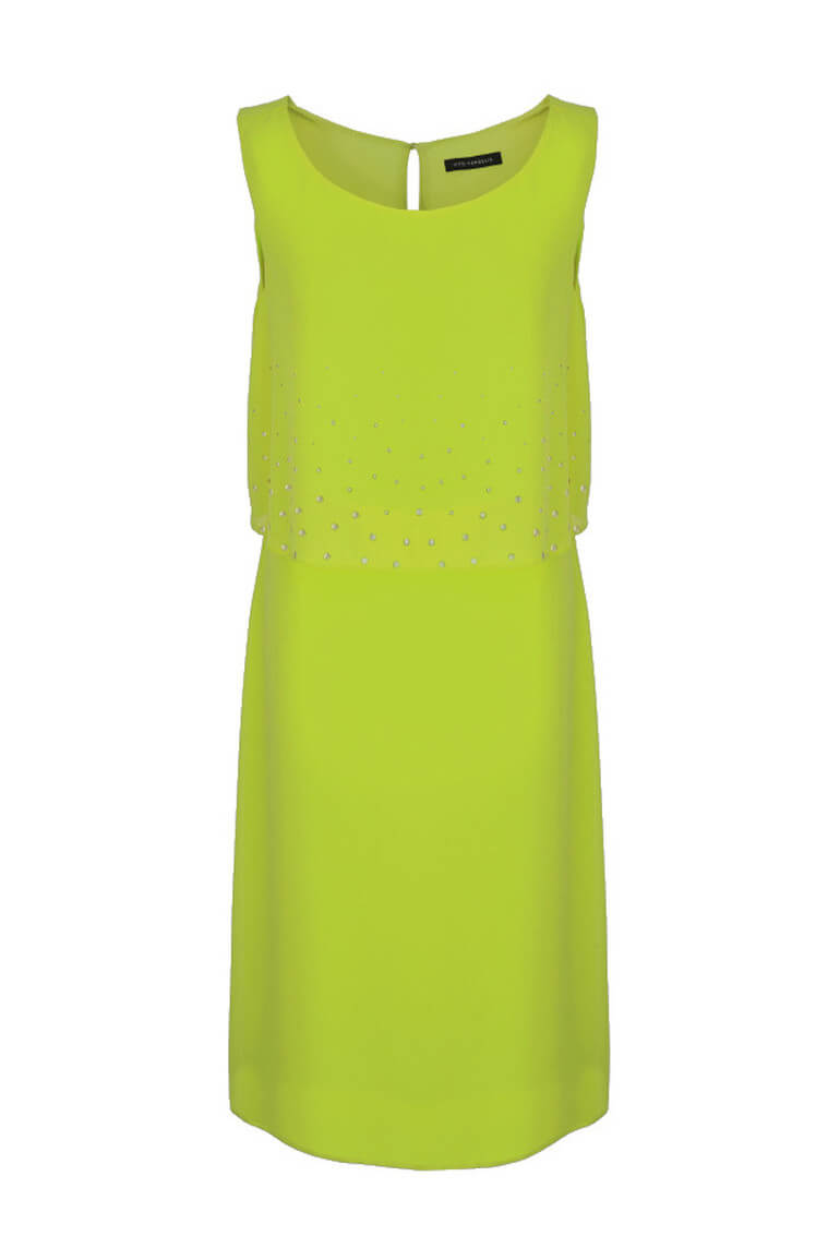 neonowa sukienka z szyfonu wizytowa limonka polska marka Vito Vergelis