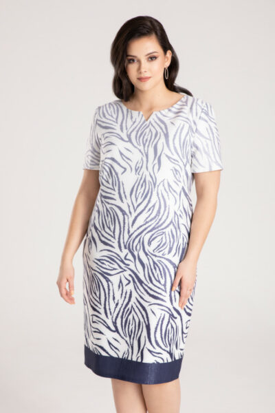 Linia wizytowa Vito Vergelis. Elegancka sukienka plus size w granatowy wzór