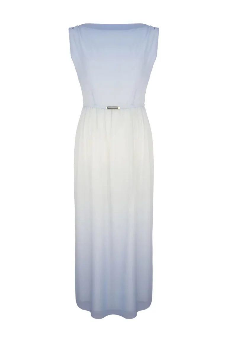 Kolekcja wizytowa. Długa sukienka z szyfonu marki Vito Vergelis. Błękitna cieniowana sukienka maksi polska marka Vito Vergelis