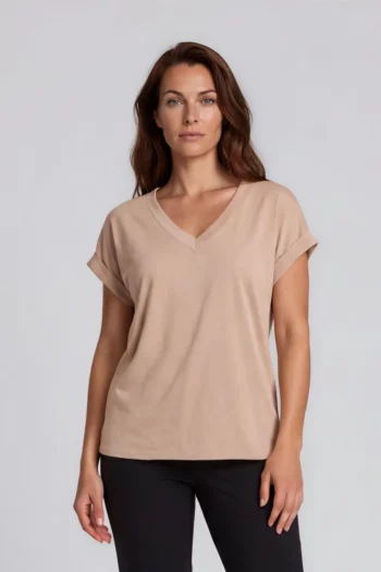 bluzka lniana damska mokka oversize krótki rękaw polska marka