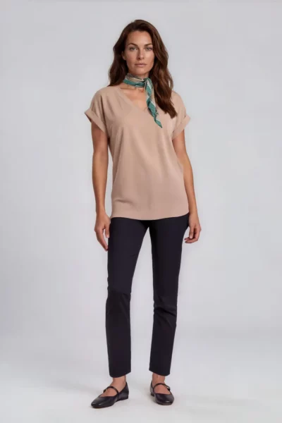 Bluzka lniana damska mokka oversize