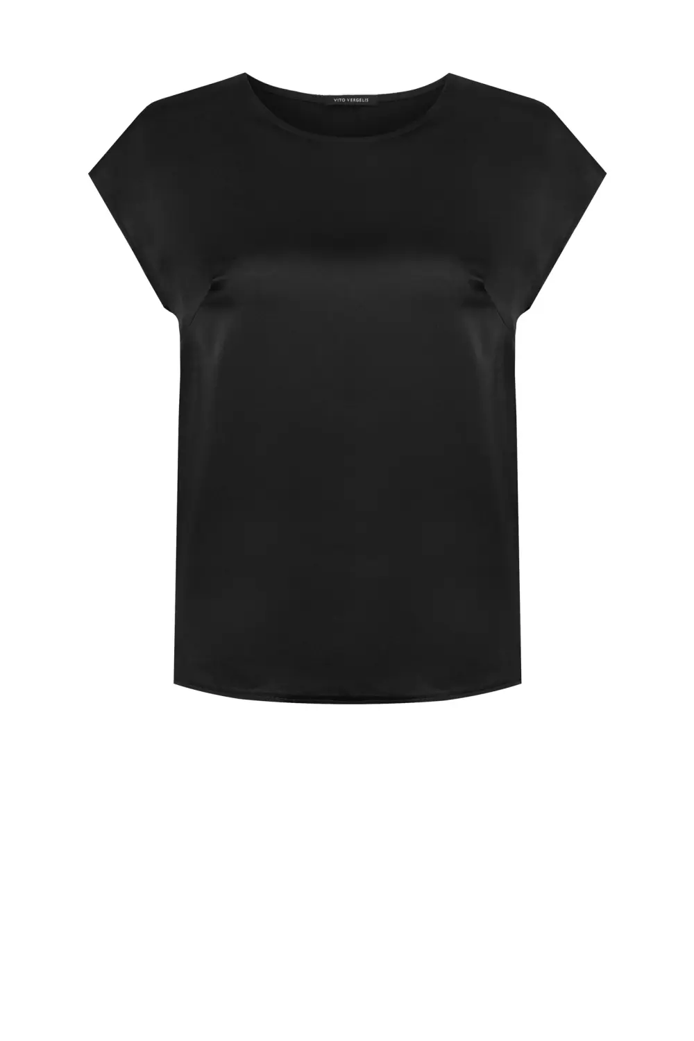 Czarna bluzka damska satynowa z połyskiem bluzka z krótkim rękawem wizytowa polska marka Vito Vergelis