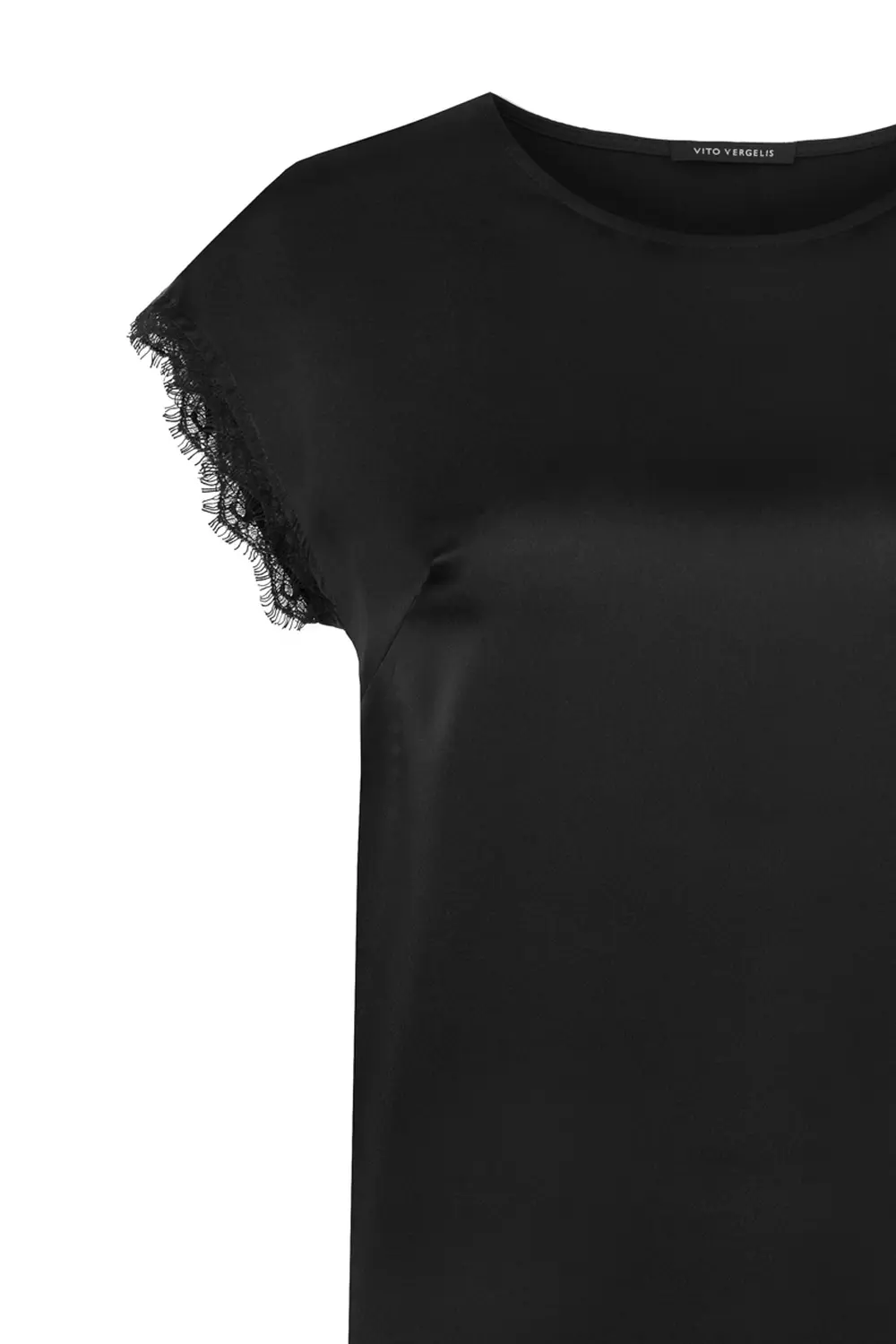 Czarna bluzka damska z koronką wizytowa bluzka satynowa polska marka duże rozmiary Vito Vergelis