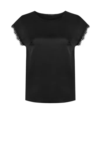 Czarna bluzka damska z koronką satynowa wizytowa polska marka Vito Vergelis