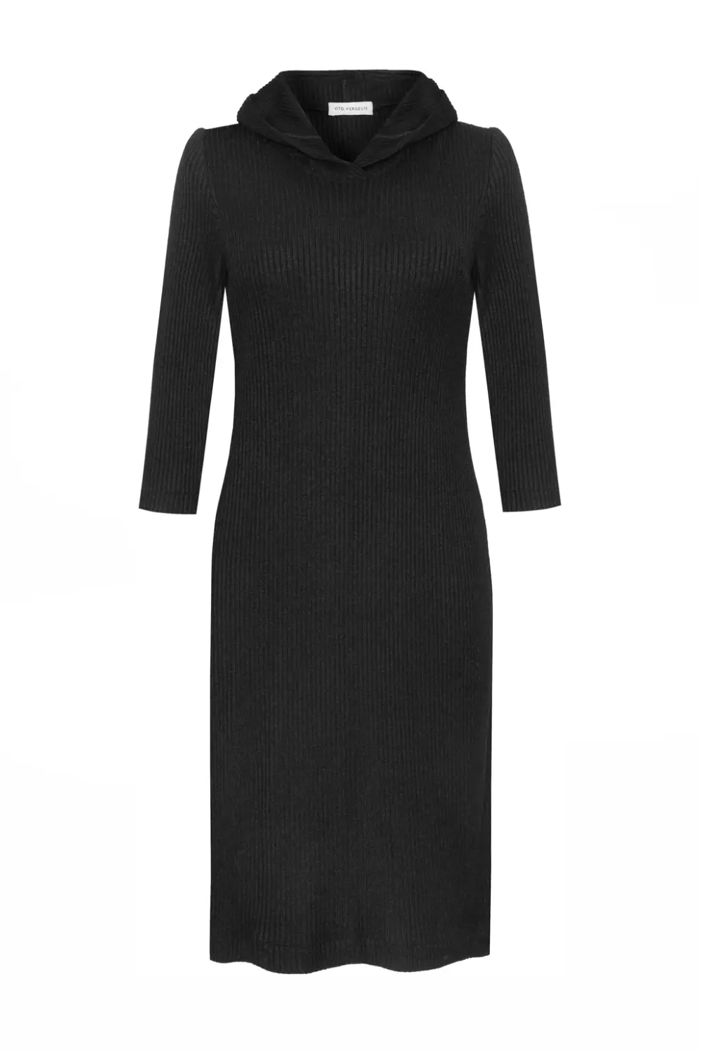 czarna sukienka z kapturem sweterkowa polska marka Vito Vergelis dzianinowa sukienka codzienna