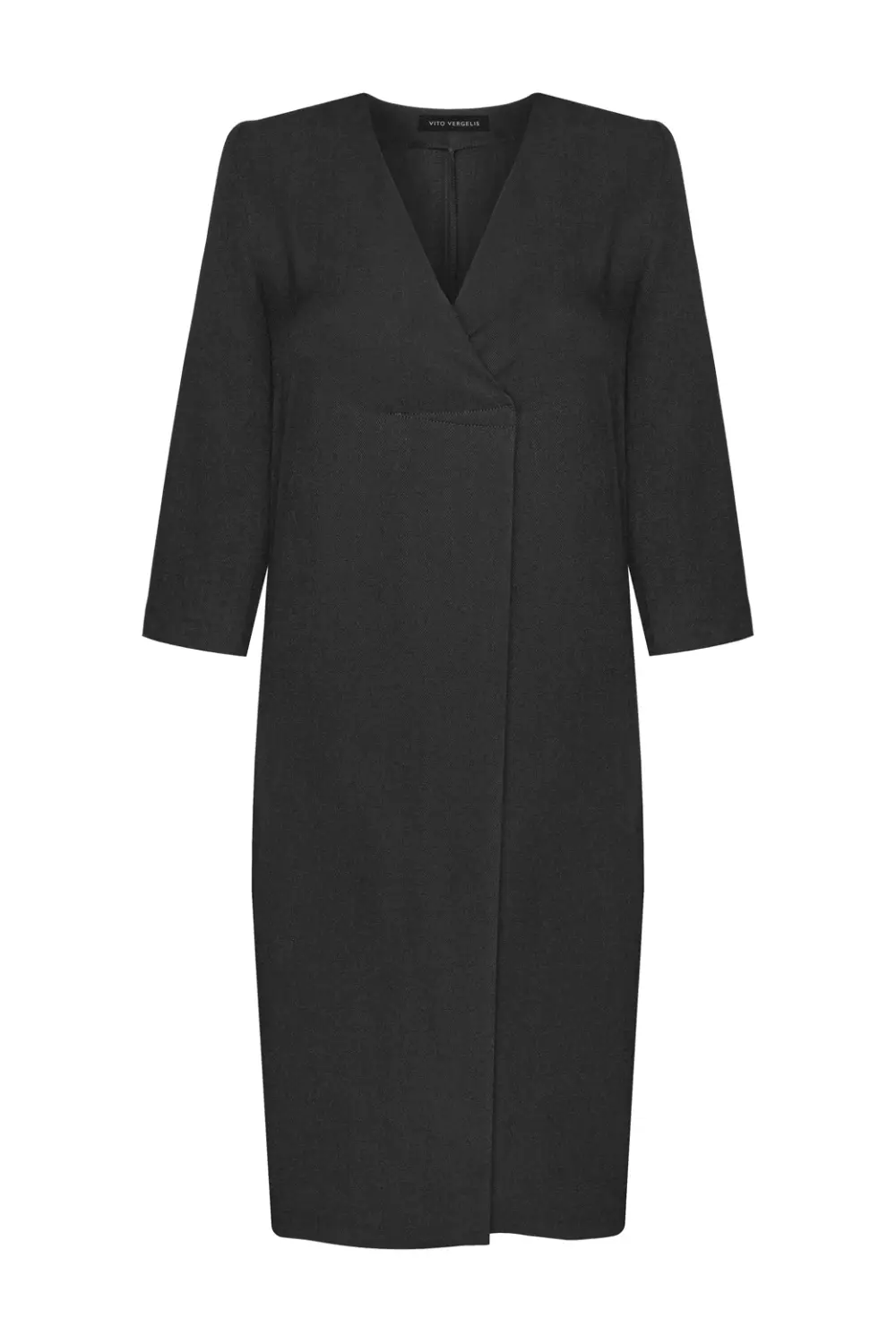 czarna sukienka z wiskozy i wełny elegancka sukienka z kontrafałdą polska marka Vito Vergelis Moda Wrocław