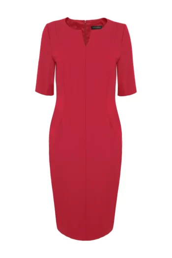 czerwona sukienka ołówkowa z wełny polska marka Vito Vergelis Moda Wrocław