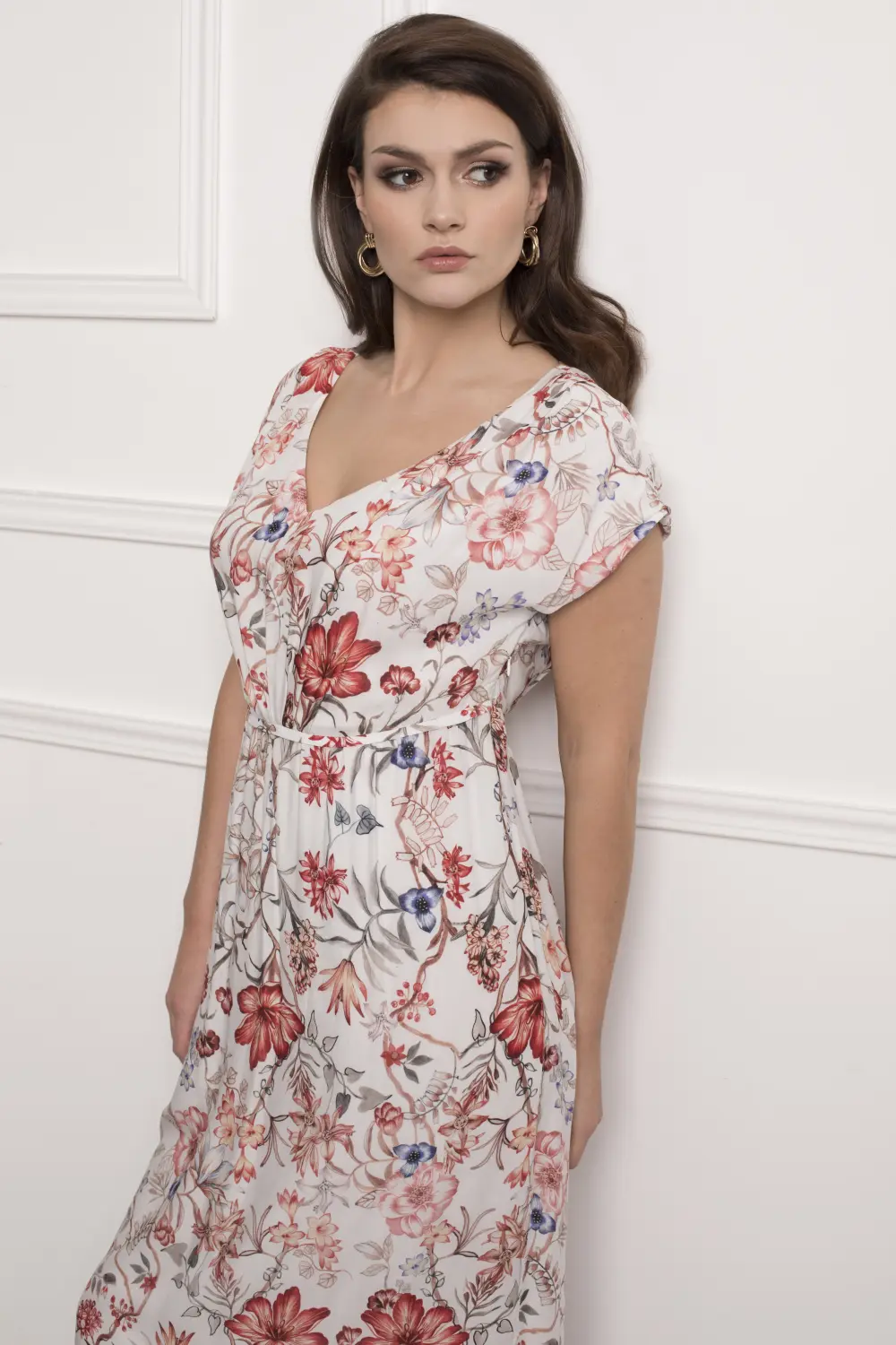 długa sukienka z wiskozy w kwiaty wiskoza 100% polska marka Vito Vergelis