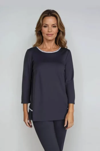 granatowa tunika z falbanką polska marka Vito Vergelis