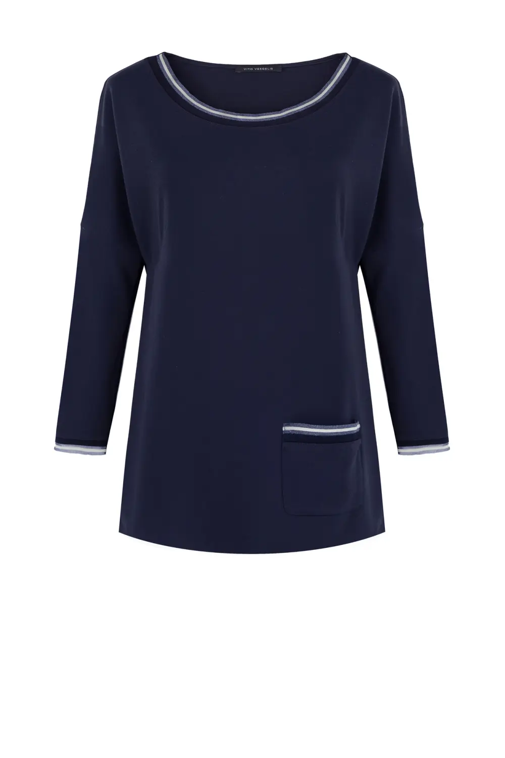 granatowa tunika dzianinowa z tasmami Vito Vergelis 9536 tunika dzininowa granatowa do pracy damska polska marka Vito Vergelis
