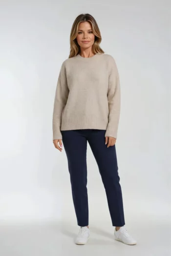 granatowe spodnie damskie z bawełną polska marka Vito Vergelis