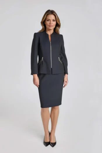 Granatowy żakiet z suwakami