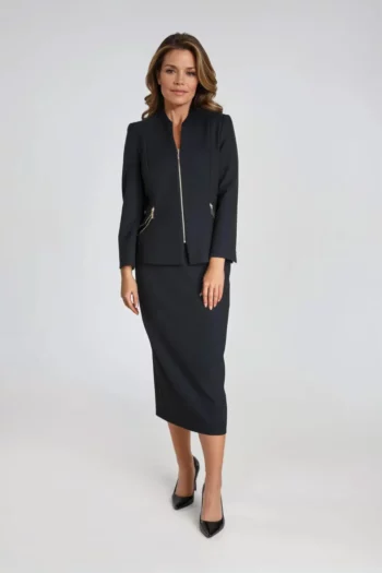 Granatowa spódnica ołówkowa midi polska marka Vito Vergelis