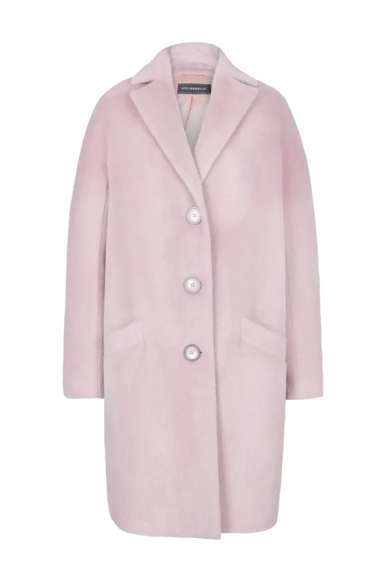 Jasnoróżowa kurtka z alpaki polskiej marki Vito Vergelis luksusowy płaszcz damski na zimę