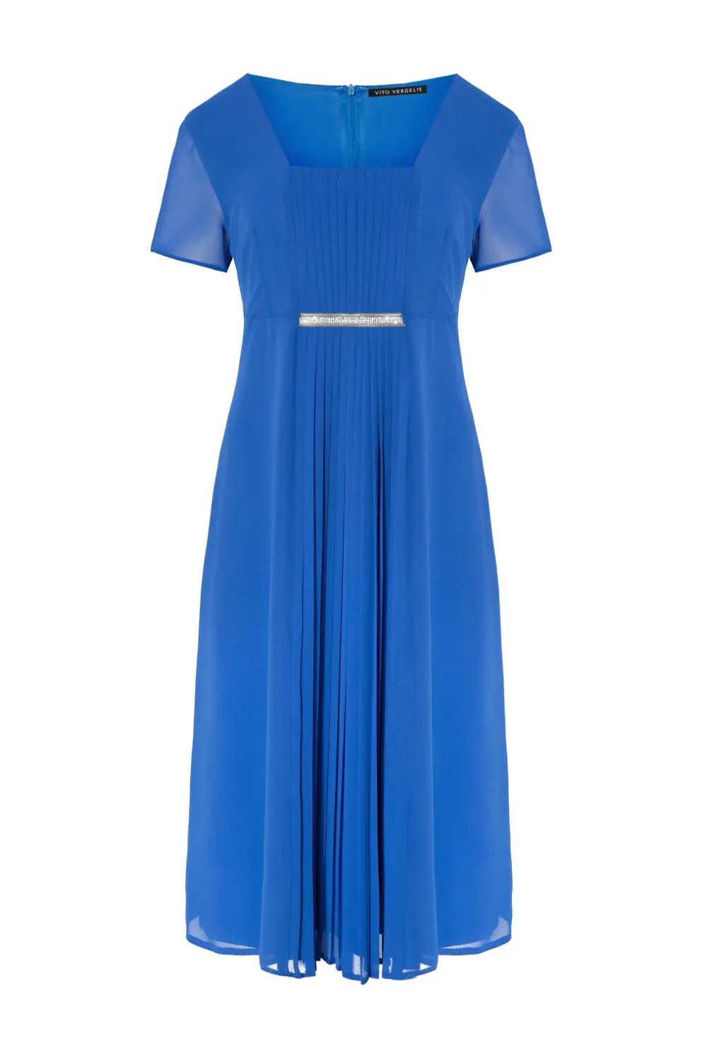 wizytowa, szyfonowa kobaltowa sukienka z plisowaniem marki Vito Vergelis