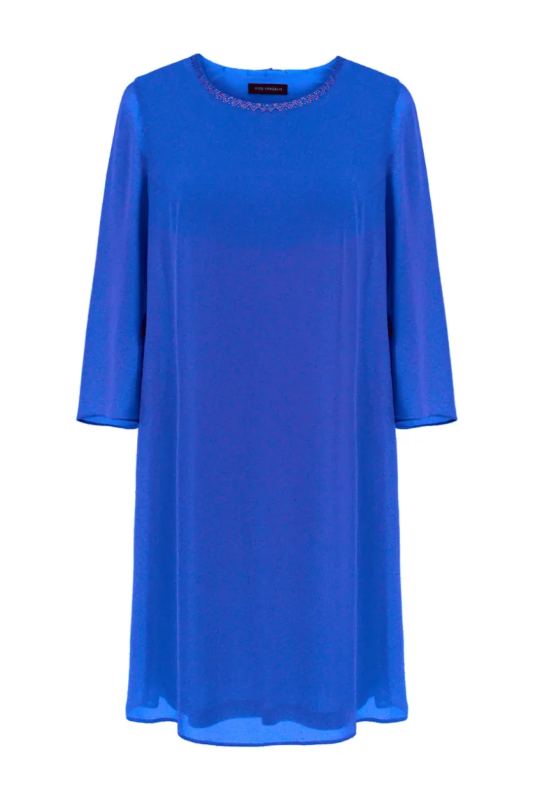 Wizytowa sukienka szyfonowa z plisowaniem kobaltowa polska marka Vito Vergelis Moda Wrocław