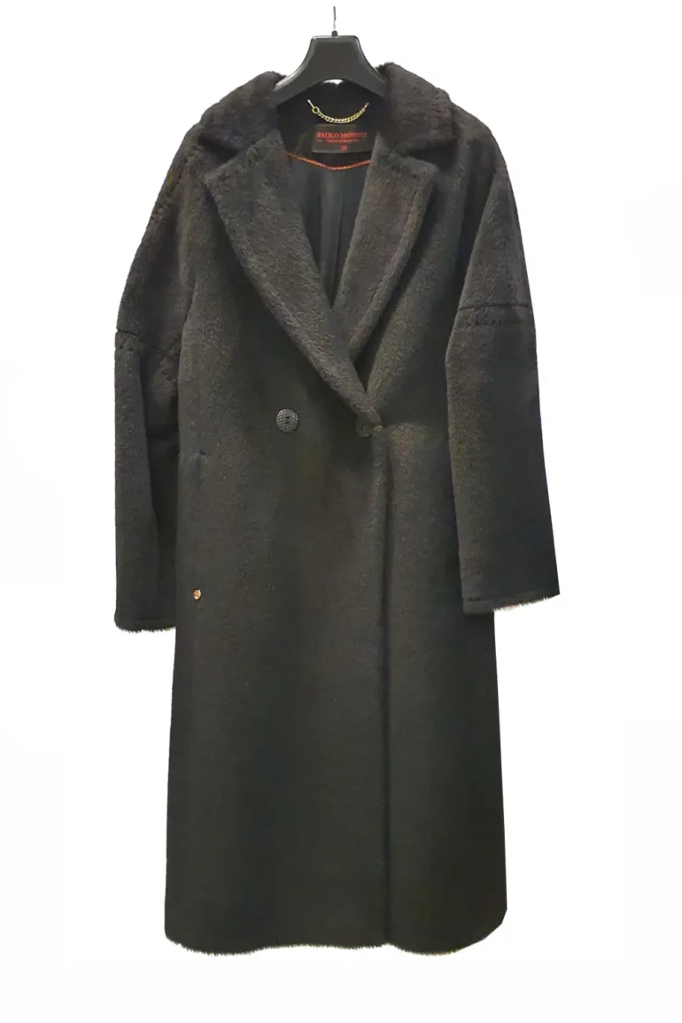 czarny płaszcz wełniany z alpaki i wełny dziewiczej teddy bear długi polska marka