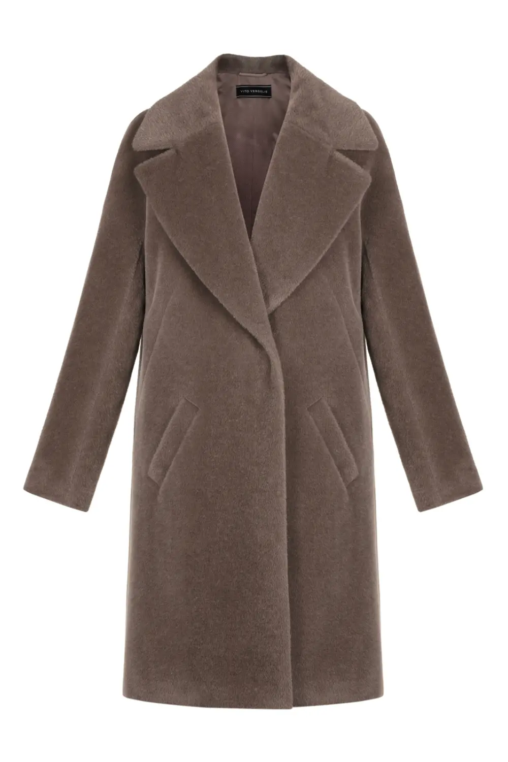 brązowy płaszcz z alpaki z dużymi klapami Vito Vergelis