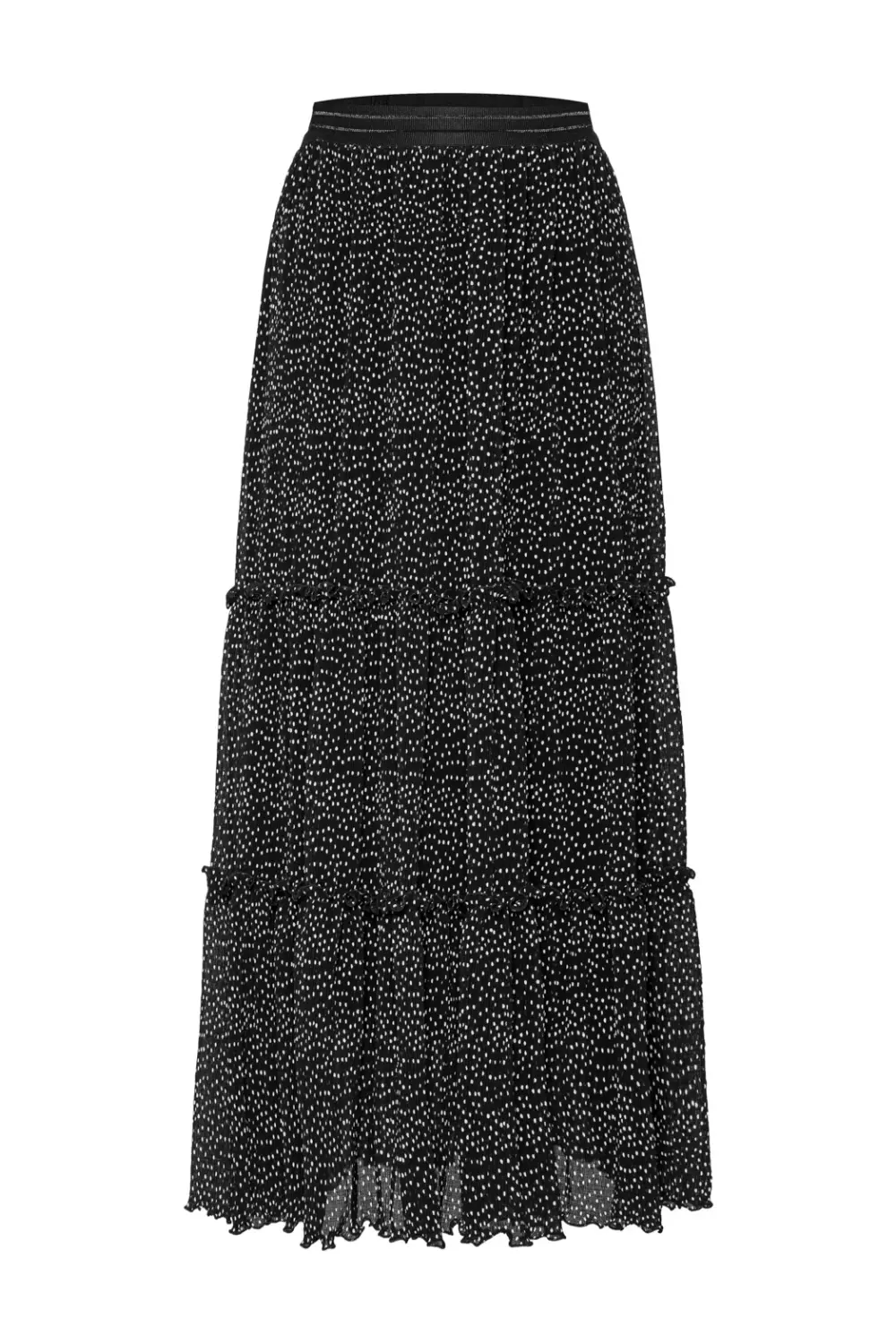 czarna spódnica midi na gumie z plisowanego szyfonu w groszki Vito Vergelis