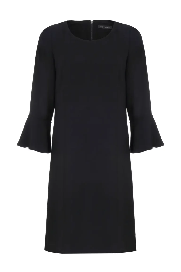 Czarna sukienka luźna z ozdobnym rękawem polska marka Vito Vergelis