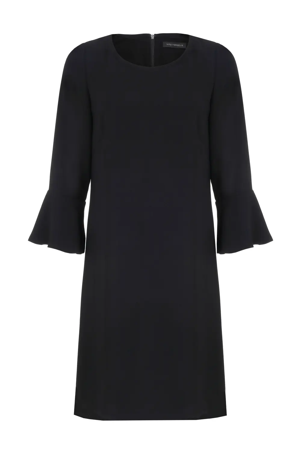 Czarna sukienka luźna z ozdobnym rękawem polska marka Vito Vergelis