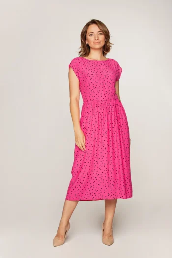 Sukienka z wiskozy midi różowa odcinana letnia sukienka wiskoza 100% polska marka Vito Vergelis