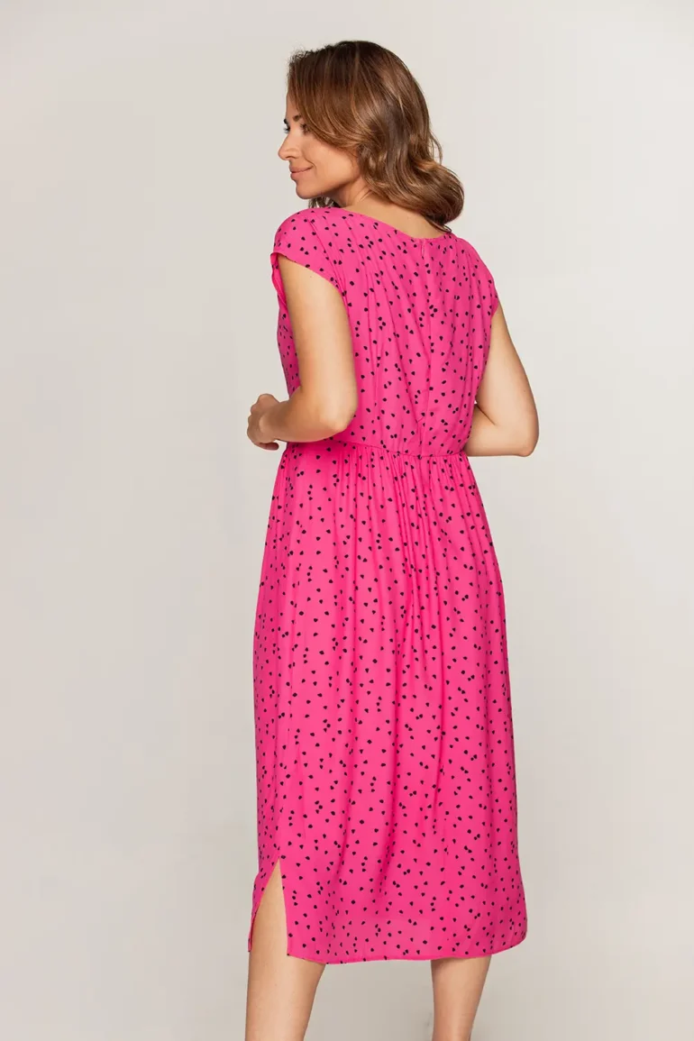 sukienka różowa z wiskozy 100% midi polska marka