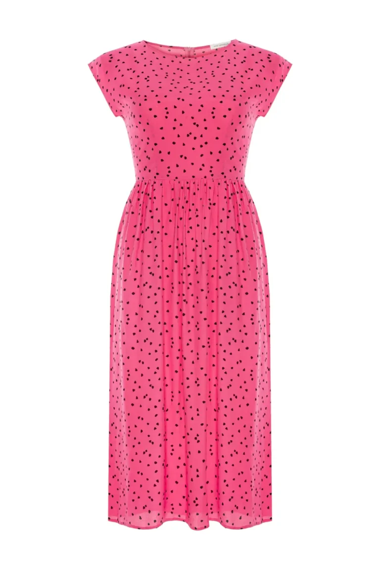 sukienka z wiskozy midi różowa na lato polska marka