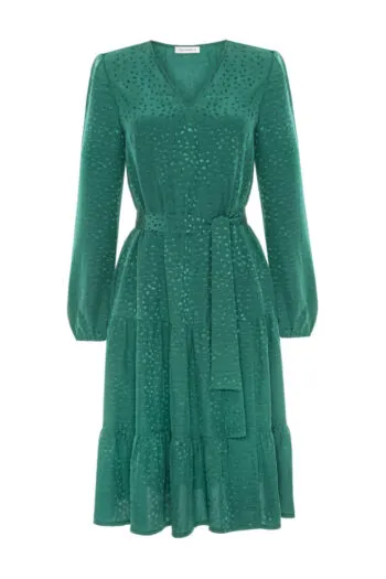 zielona sukienka z wiskozy z falbanami polska marka Vito Vergelis
