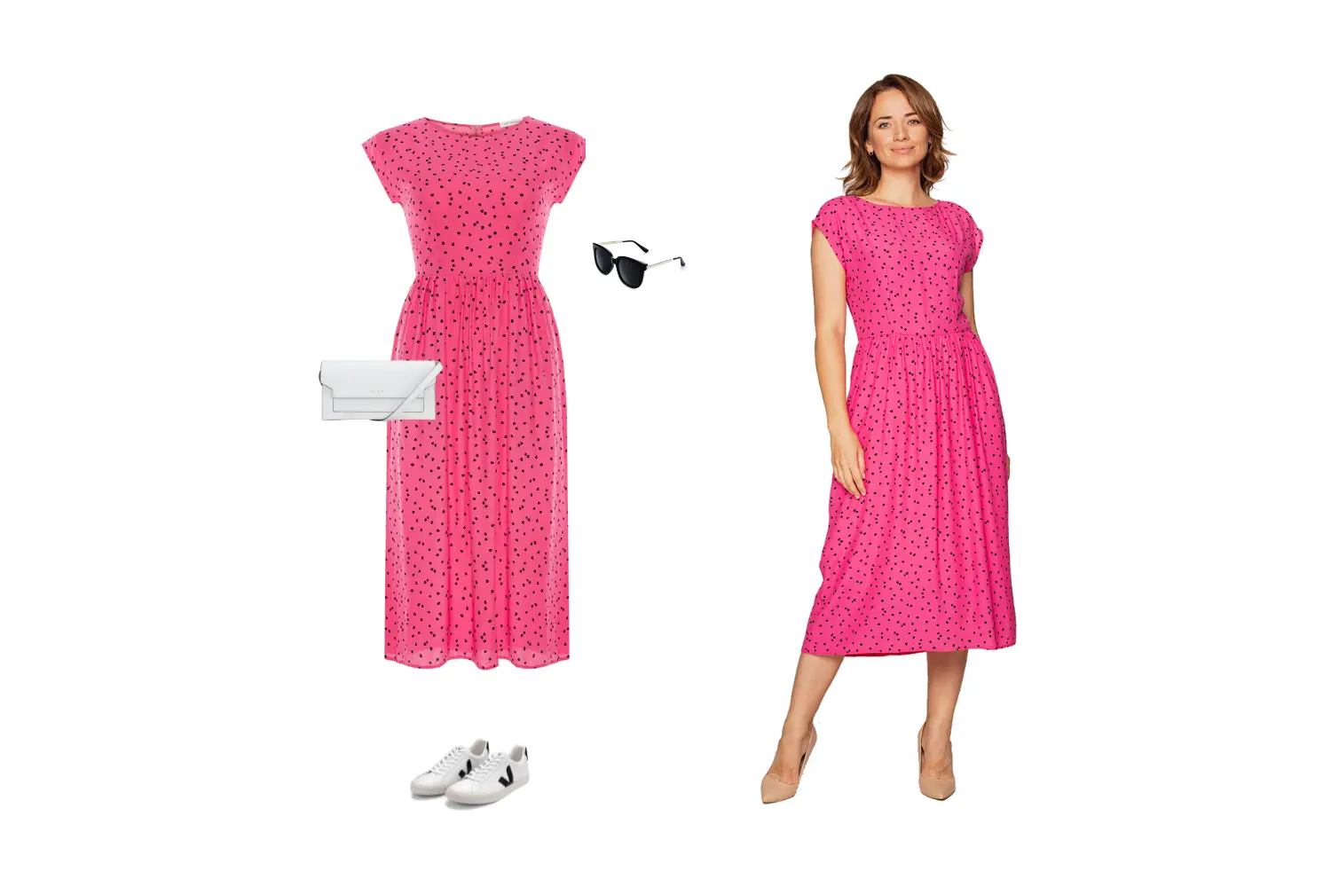 Sukienki z wiskozy na lato - różowa sukienka midi wiskoza 100%