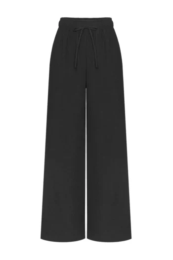 Czarne spodnie damskie z szerokimi nogawkami z bawełny lnu i wiskozy marka Vito