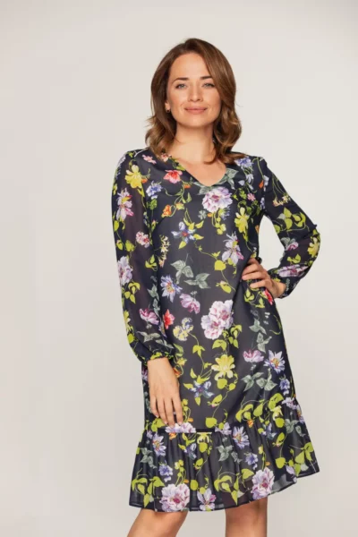 sukienka w kwiaty szyfonowa na wesele plus size polska marka